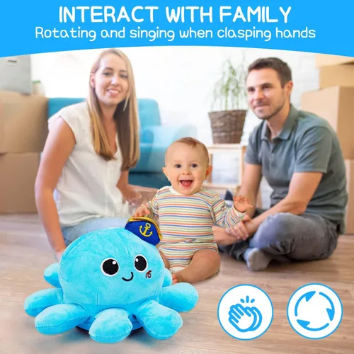 Miniatura 5 de Tsomtto Juguetes para bebés de 6 a 12 meses, peluche musical de pulpo, gateando, juguetes para caminar, con control de voz, juguete para bebés