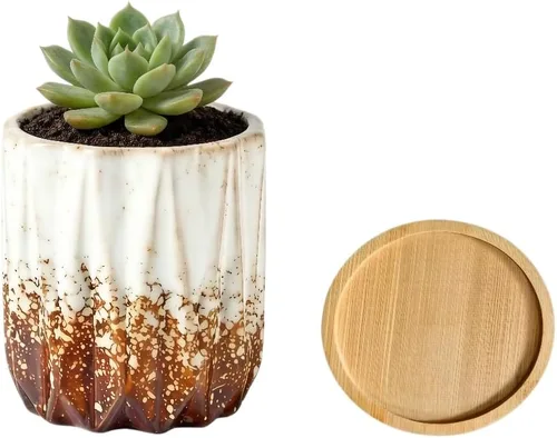Miniatura 61 de Bonita maceta circular de cerámica para decoración del hogar y jardín, suculentas, cactus, maceta no incluida (azul, 3.19 pulgadas)