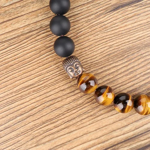 Miniatura 5 de COAI Pulsera de oración con cabeza de Buda de piedra para hombre y mujer