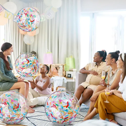 Miniatura 5 de Civaner 10 bolas inflables de playa con purpurina de 16 pulgadas, bola grande de confeti brillante para piscina, globo inflable transparente, Negro