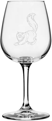 Miniatura 101 de Copa de vino de 12.75 onzas con temática de gato abisinio grabada para todo uso