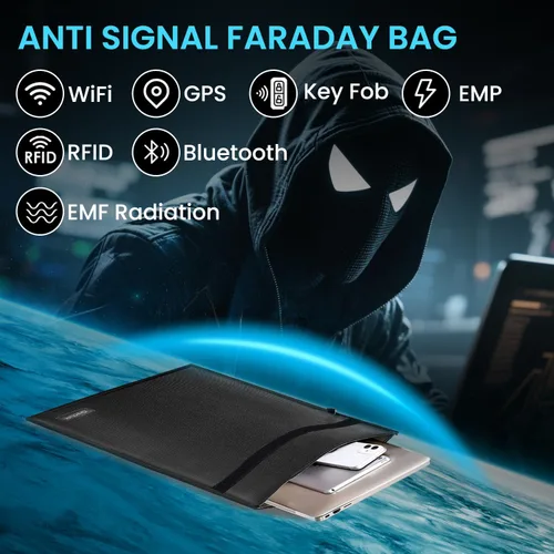 Miniatura 5 de Bolsas Faraday grandes para tablet, bolsa Faraday, evita piratería, seguimiento y NFC/WiFi/Bluetooth para teléfonos, llaveros
