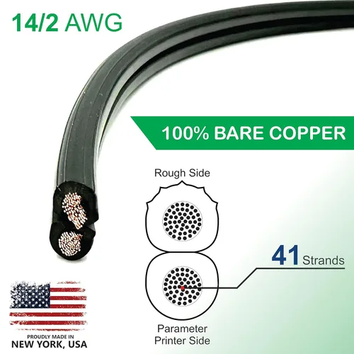 Miniatura 2 de NATIONAL Wire&Cable Alambre de cobre para iluminación de paisaje de bajo voltaje 14/2, fabricado en Estados Unidos, calibre 14, 2 conductores, 50