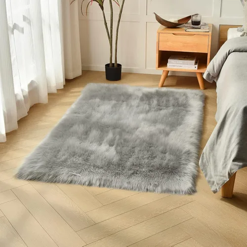 Miniatura 44 de duduta - Alfombra de pelo de oveja sintética verde esmeralda de 2 x 3 pies, alfombra esponjosa lavable para cabecera de cama pequeña, dormitorio