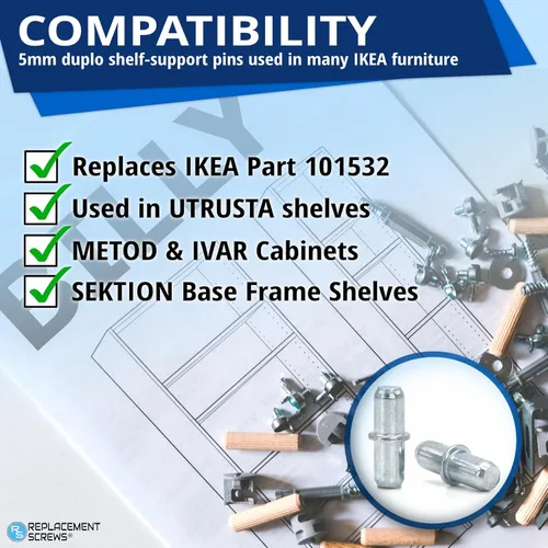 Miniatura 4 de ReplacementScrews Pines/clavijas de soporte para estantes compatibles con IKEA Part 101532 (paquete de 10)