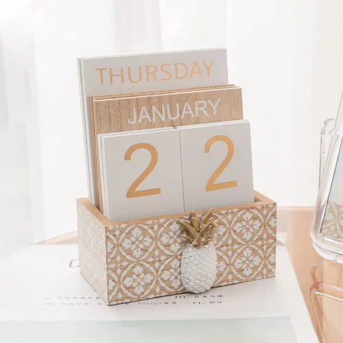 Miniatura 8 de Calendario de bloques para escritorio, calendario perpetuo de escritorio de madera, regalo diario, bloques de madera vintage para el hogar, granja