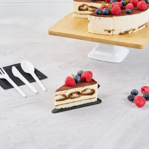 Miniatura 7 de Restaurantware Tablas para pasteles de 4.5 x 3 pulgadas, 100 bandejas triangulares de postre, ligeras con asa, tableros de repostería de plástico