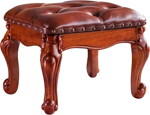 Miniatura 7 de Otomana con reposapiés, taburete tapizado de cuero de microfibra para sala de estar, sofá, entrada, madera maciza (negro, marrón)