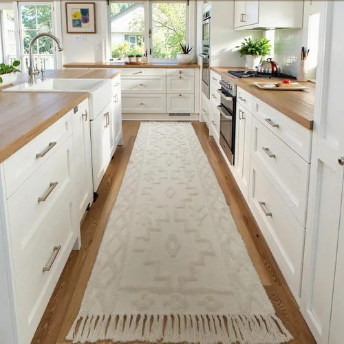 Miniatura 24 de Uphome Alfombra bohemia para pasillo de 2 x 6 pies, color beige, de algodón, lavable, con borlas, tejida a mano, alfombra de pasillo occidental