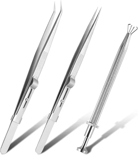 Paquete de 3 herramientas de recogida de diamantes - Pinzas de acero inoxidable con garra de diamante y agarrador de joyas de piedra