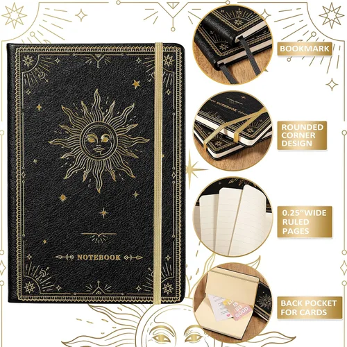 Miniatura 4 de Artfan Cuaderno/diario rayado – Cuaderno clásico de escritura de piel sintética con papel grueso de alta calidad con bolsillo + separadores