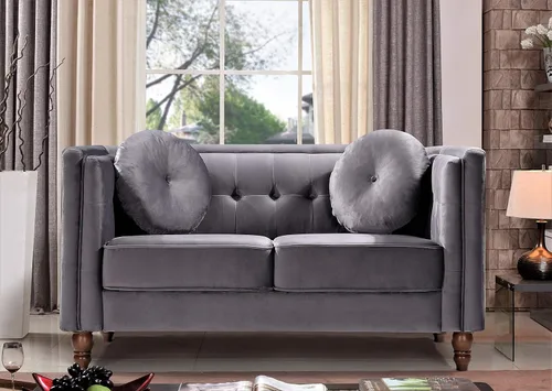 Miniatura 3 de Container Furniture Direct Lexie Velvet Comfy Mid Century Chesterfield - Sofá biplaza de tres plazas para apartamento, dormitorio y oficina, juego