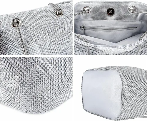 Miniatura 6 de Ayliss - Bolsa tipo cubo con diamantes de imitación para mujer, que se cruza en el cuerpo, tamaño minipequeño, brillante, de noche
