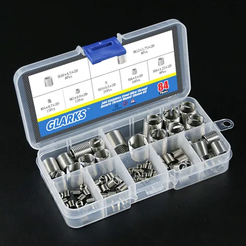 Miniatura 5 de Glarks Juego de 84 piezas de manguito de reparación de roscas de alambre de acero inoxidable 304, métrico M3 M4 M5 M6 M8 M10 M12 funda de acero