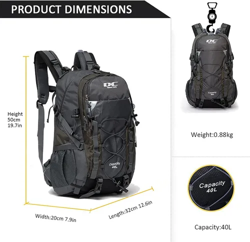 Miniatura 6 de Diamond Candy Mochila de Senderismo Impermeable para Hombres y Mujeres, Mochila Ligera de Día para Viajes y Campamento Waterproof Gris