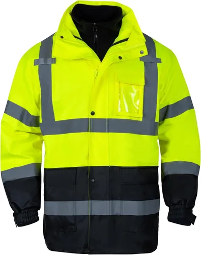 Miniatura 2 de VENDACE Chaquetas de seguridad reflectantes de alta visibilidad para hombres 3 en 1 ANSI Clase 3 Hi Vis Chaqueta de invierno impermeable Forro