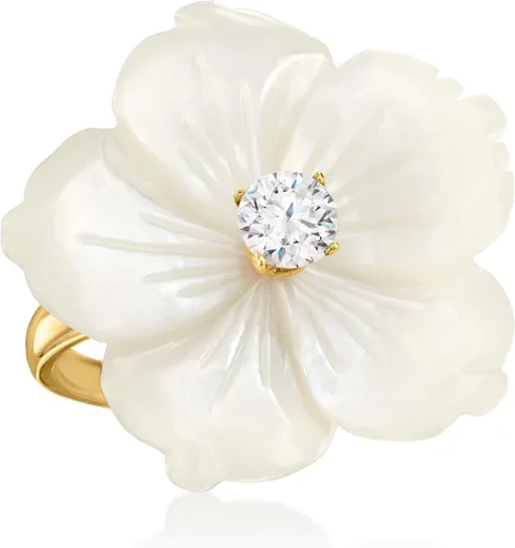 Miniatura 4 de Ross-Simons Italian Mother-Of-Pearl and .30 Carat CZ Flower Ring in 18kt Gold Over Sterling