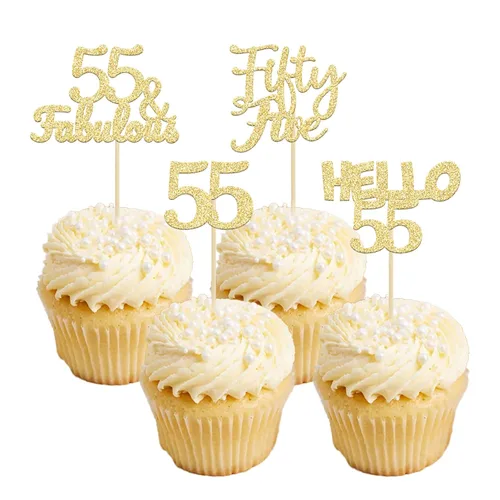 Miniatura 20 de Gyufise 24 adornos dorados para cupcakes de cumpleaños 65 Hello 65 Sixty Five Cake Toppers 65 y fabulosas selecciones para cupcakes para cumpleaños