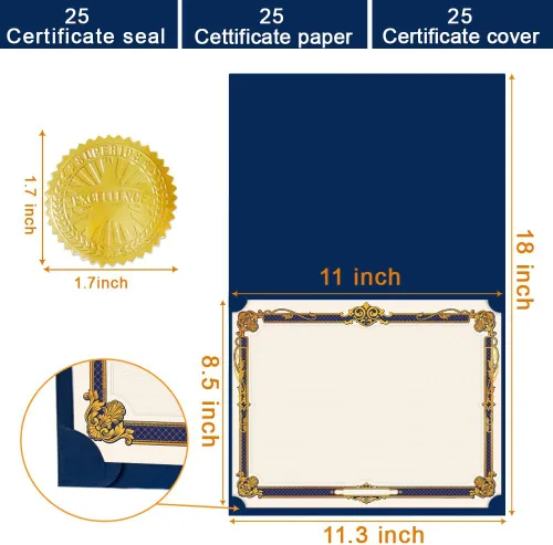 Miniatura 2 de Kit de certificado de 75 piezas, 25 soportes de certificados de lámina dorada, 25 papeles de certificado y 25 calcomanías de sellos de certificados
