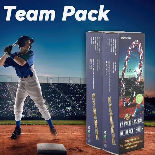 Miniatura 3 de Paquete de 12 Collares de Béisbol de 18 Pulgadas, Regalo de Equipo para Fanáticos de Béisbol, Diseño de Cuerda Tornado de Titanio Triple Trenzado