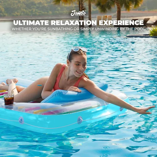 Miniatura 8 de JAMBO Flotador inflable para bronceado en piscina, 70 x 47 pulgadas, flotador de bronceado en piscina con almohada, balsa de agua para relajarse
