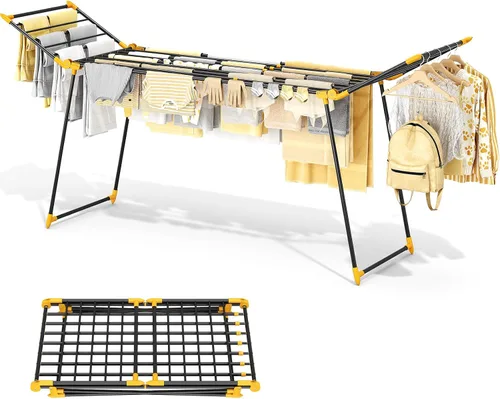 APEXCHASER Tendedero plegable para ropa de cama, toallero, resistente, para uso en interiores y exteriores, 21.9 pulgadas de ancho x 100 pulgadas de