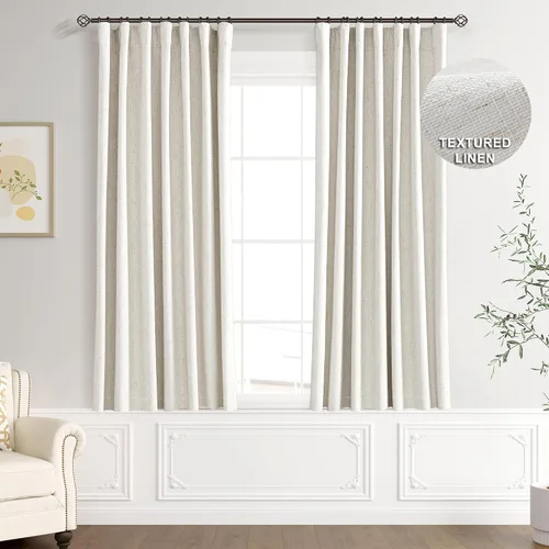 Miniatura 80 de Joywell 2 cortinas opacas 100%, lino, beige natural, trabillas traseras/cinta con ganchos, aislantes, de dormitorio, comedor, sala, puerta corrediza