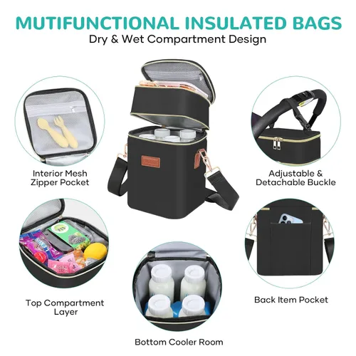 Miniatura 7 de Bolsa de transporte para biberones PIIOSER con paquete de hielo, cabe 4 biberones de hasta 9 onzas, pequeña bolsa térmica aislada para leche materna