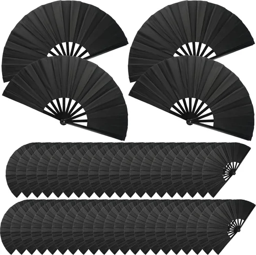 Miniatura 10 de Beeveer 15 ventiladores de mano plegables grandes para baile de línea, chino Kung Fu Tai Chi Clap Raves fanáticos para hombres y mujeres festivales