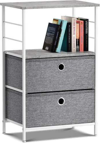 Miniatura 24 de Sorbus Mesita de noche con 1 cajón, mueble de noche y mesa auxiliar con marco de acero, parte superior de madera y contenedores de tela fáciles