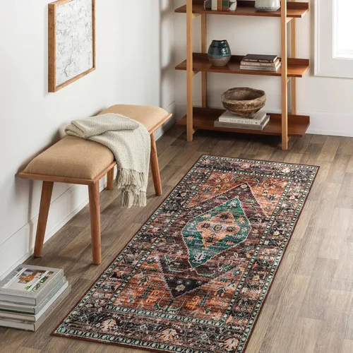 Miniatura 13 de Beeiva Alfombras florales de entrada, lavables para interiores, ultra fina, de 2 x 3 pies, antideslizante, para cocina, tapete de cachemira suave