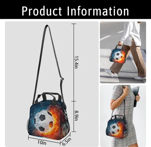 Miniatura 4 de Bolsa de almuerzo de fútbol con aislamiento, bolsa de comida de gran capacidad para niños, mujeres y hombres, bolsa enfriadora, impermeable, correa