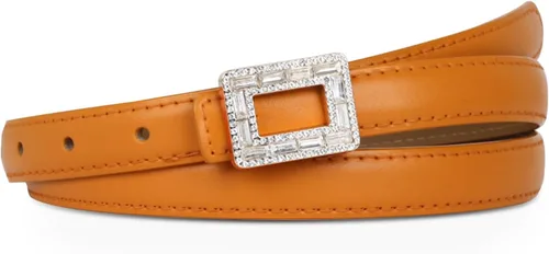 Miniatura 378 de Cinturón de cuero clásico con hebilla de metal para mujer con vestido de jeans