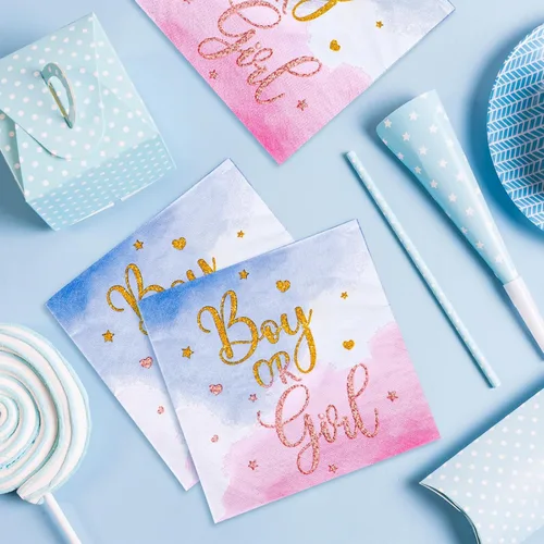 Miniatura 7 de 80 servilletas de papel para revelación de género para niños o niñas, servilletas desechables de acuarela azul y rosa decorativas para suministros