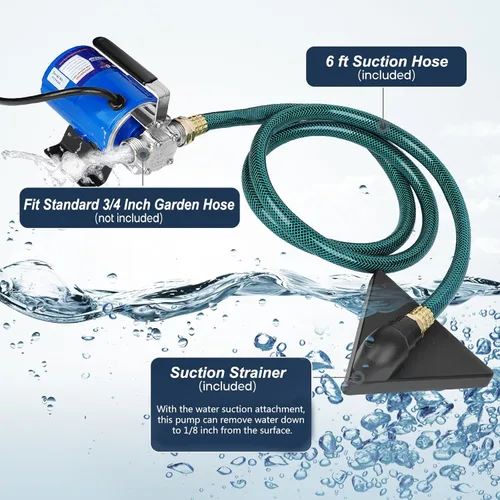 Miniatura 5 de Bomba con manguera, bomba de transferencia de agua de 115V 1/10HP 330GPH, bomba de drenaje, con juego de manguera de succión.
