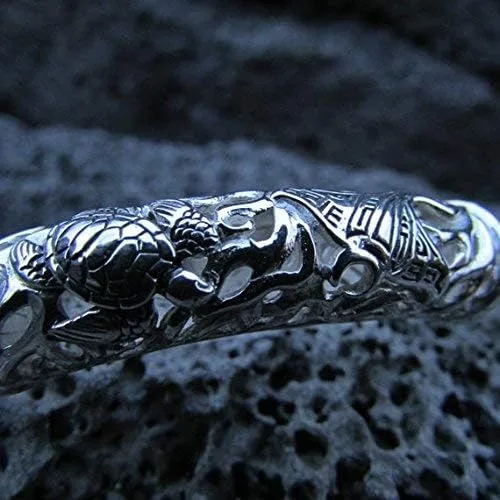 Miniatura 5 de Pulsera para hombre de metal plateado de regalo Manta Ray Stingray Turtle Hawaii Isla Grande