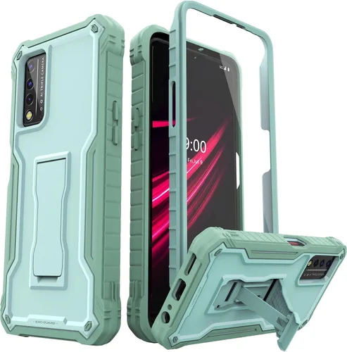 ExoGuard Funda para T-Mobile REVVL V Plus 5G, funda de goma a prueba de golpes de cuerpo completo, protector de pantalla integrado y soporte Verde