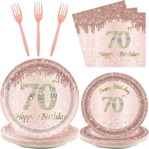 Miniatura 20 de 24 juegos de decoración de fiesta de cumpleaños número 13 de oro rosa para niñas, platos y servilletas para el cumpleaños número 13, tenedores