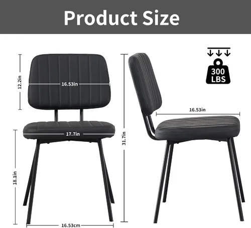 Miniatura 2 de VipDesk Juego de 2 sillas de comedor tapizadas de piel sintética, sillas de comedor modernas de mediados de siglo para cocina, comedor con respaldo