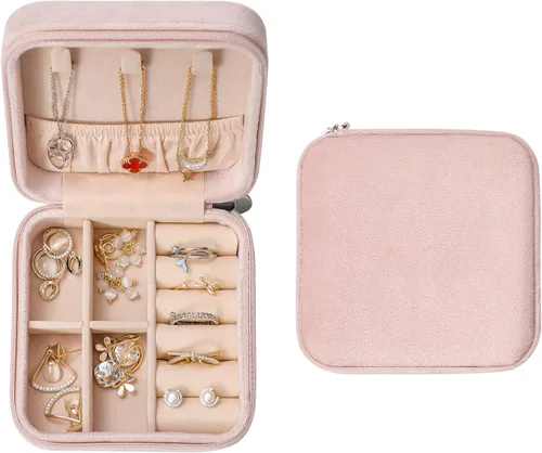 GUKA Joyero de terciopelo de felpa organizado, estuche de viaje de joyería, pequeñas cajas organizadoras portátiles para anillos, aretes, collares,