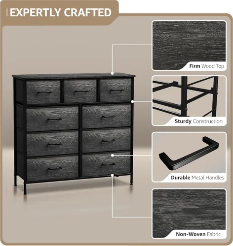 Miniatura 4 de Sorbus Cómoda con 9 cajones de madera sintética, organizador de almacenamiento para ropa, dormitorio, pasillo, sala de estar, armario y muebles