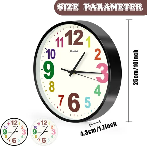 Miniatura 2 de Reloj de pared, 10 pulgadas, multicolor, silencioso, sin tictac, funciona con pilas, relojes de pared modernos para dormitorio, sala de estar