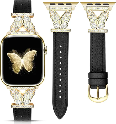 Miniatura 8 de JR.DM Correas de cuero para reloj para mujeres compatibles con Apple Watch 38mm 40mm 41mm 42mm (S10) con conector de mariposa brillante plateado