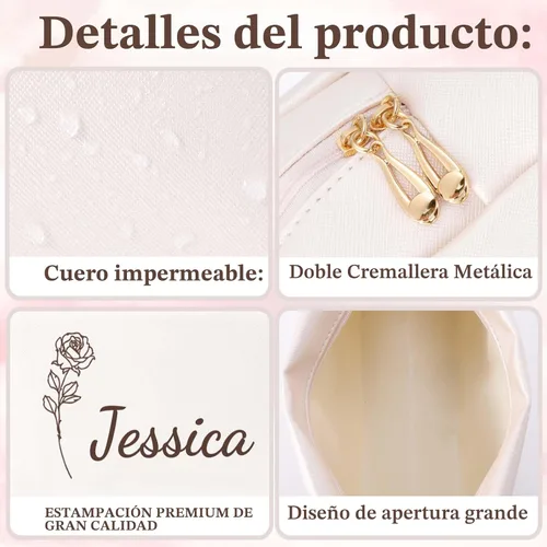 Miniatura 5 de Bolsa de maquillaje personalizada con nombre y flor de nacimiento, bolsas de cosméticos de cuero personalizadas para mujeres, bolsa de aseo de viaje