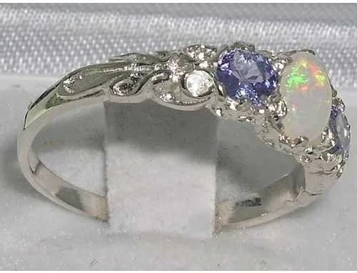 Miniatura 4 de Anillo de plata de ley 925 auténtica auténtica ópalo y tanzanita para mujer.