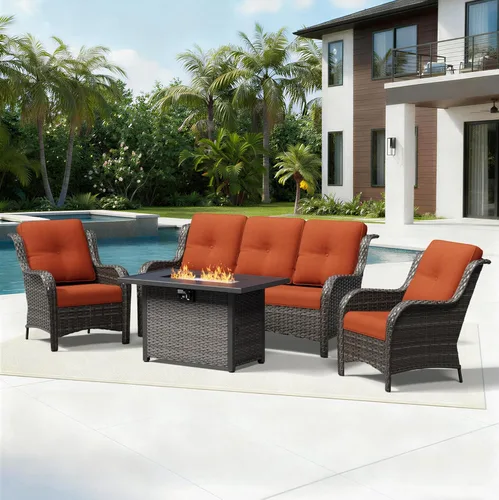 Miniatura 115 de Joyside Juego de sillas de mimbre para patio, juego de 3 piezas de mimbre para exteriores con 2 sillas reposabrazos y 1 mesa auxiliar para terraza