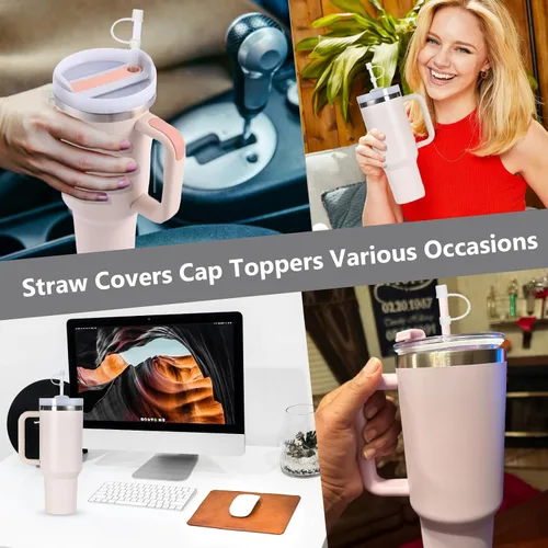 Miniatura 7 de 6 piezas de cubiertas de pajita de silicona con tapa compatible con vaso Stanley de 30-40 oz con mango, tapa de 10 mm, cubiertas de pajita a prueba