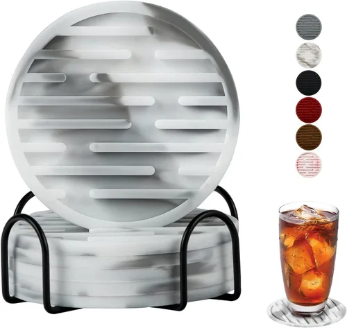 Miniatura 10 de Juego de 6 posavasos de silicona para bebidas con soporte, impermeables, antideslizantes, reutilizables, posavasos duraderos para mesa, bar