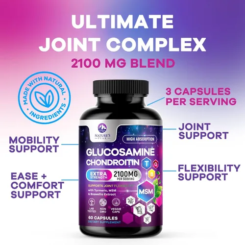 Miniatura 7 de Glucosamina condroitina, MSM y cúrcuma – Suplemento de apoyo articular extra fuerte con 1500 mg de sulfato de glucosamina por porción