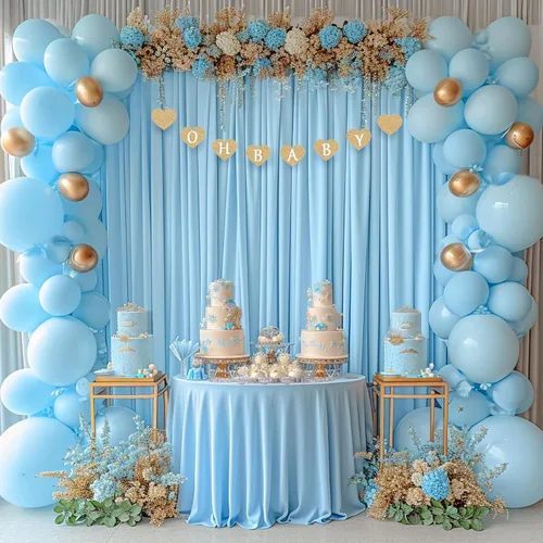 Miniatura 7 de Cortinas de fondo azul bebé de 8 x 10 pies para bodas, cortinas de fondo de poliéster sin arrugas, para baby shower, fiestas de cumpleaños